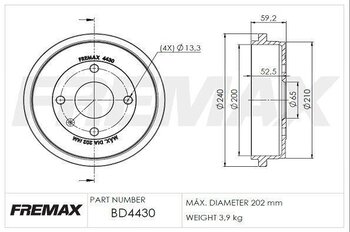 KIT 2 PÇs TAMBOR FREIO CHERY CELER Hatch 1.5 Flex TRAS 2013 2015 25X25X12