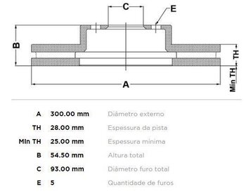 DISCO FREIO FORD TRANSIT Van de Passageiro (FD_ _, FB_ _, FS_ _, FZ_ _, FC_ _ 2.4 TDCi DIANT 2008 2011 31x31x12