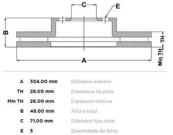 DISCO FREIO CITROËN C5 III Break (RW_) 2.0 16V DIANT 2008 2010 31x31x12