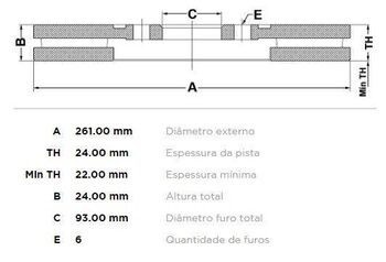 DISCO FREIO KIA BONGO Furgão 2.7 D 2003 EM DIANTE 29x29x12