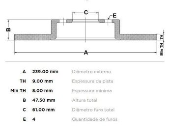 DISCO FREIO HONDA CRX III (EH, EG) 1.6 VTi 16V (EG2) TRAS 1992 1998 24X24X12