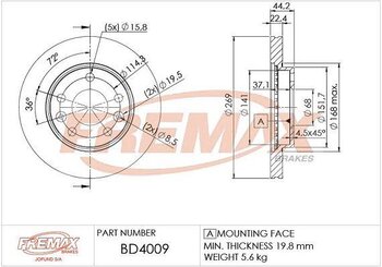 DISCO FREIO RENAULT DUSTER (HS_) 2.0 Flex (HSML, HSJJ) EIXO DIANTEIRO 2016 2020 44