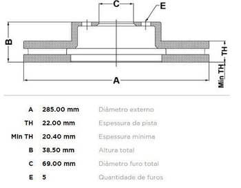 DISCO FREIO MITSUBISHI PAJERO TR4 I (H6_W, H7_W) 2.0 GDI (H67W, H77W) DIANT 2000 2007 29X29X12