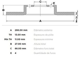 KIT 2 PCs DISCO FREIO PEUGEOT PARTNER Caixa/Minivan (5_, G_) 1.6 DIANT AMBOS 2003 2010 27X27X12