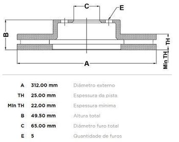 DISCO FREIO AUDI TT (8J3) 2.0 TFSI quattro DIANT 2006 2010 32X32X12