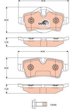 PASTILHA FREIO MINI MINI ESPORTIVO (R56) Cooper S EIXO TRASEIRO 2010 2014 95,5X17,0