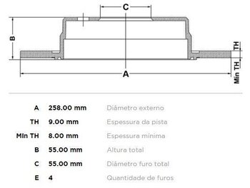 DISCO FREIO TOYOTA COROLLA Sedan (_E12_) 1.6 XLI S/D (ZZE121_) EIXO TRASEIRO 2002 2008 26x26x12