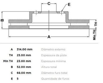 DISCO FREIO AUDI A4 B8 (8K2) 2.0 TFSI EIXO DIANTEIRO 2008 2014 32X32X12