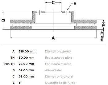 DISCO FREIO SUBARU FORESTER (SF) 2.0 DIANT 2005 EM DIANTE 32x32x12