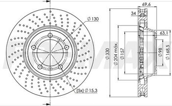 DISCO FREIO PORSCHE 718 BOXSTER (982) 2.5 S (982330, 982331) EIXO DIANTEIRO LADO DIREITO 2017 EM DIANTE 69,5