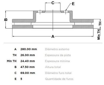 DISCO FREIO KIA SPORTAGE II (JE_, KM_) 2.0 16V 4WD EIXO DIANTEIRO 2004 2010 29X29X12