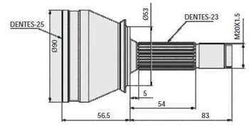 HOMOCINETICA RENAULT LAGUNA I (B56_, 556_) 3.0 V6 24V (B56V) EIXO DIANTEIRO LADO DIREITO, DO LADO DA RODA 1997 2001 18X12X12