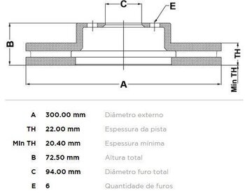 DISCO FREIO MITSUBISHI PAJERO III (V7_W, V6_W) 3.2 DI-D (V68W, V78W) EIXO TRASEIRO 2000 2006 72,5