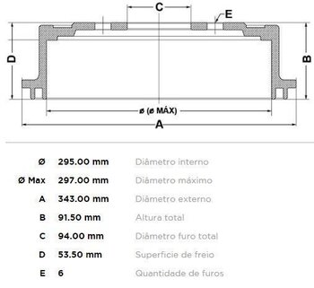 KIT 2 PÇs TAMBOR FREIO MITSUBISHI L200 TRITON (KA_T, KB_T) 3.2 DI-D Triton 4WD (KB8T) EIXO TRASEIRO 2007 2012 35x35x12