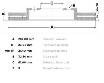 DISCO FREIO CHRYSLER STRATUS (JA) 2.0 16V DIANT 1995 2001 29X29X12