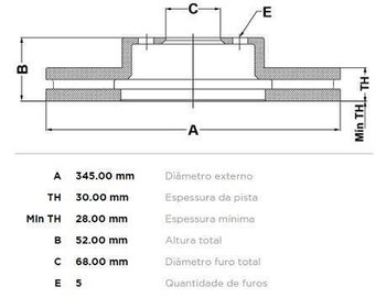 DISCO FREIO AUDI 100 (44, 44Q, C3) 2.0 TFSI quattro DIANT 2013 EM DIANTE 35X35X12