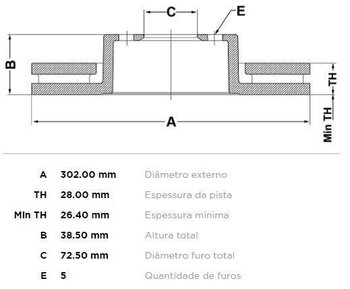 KIT 2 PÇs DISCO FREIO DODGE 1800 2.7 FLEXFUEL DIANT 2009 EM DIANTE 31X31X12