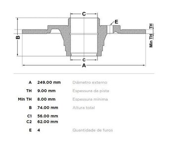 DISCO FREIO DS AIRCROSS 2.0 2014 EM DIANTE 26x26x12