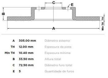 KIT 2 PÇs DISCO FREIO CHRYSLER TOWN & COUNTRY V (RT) 3.6 VVT EIXO TRASEIRO 2010 2015 32x32x12