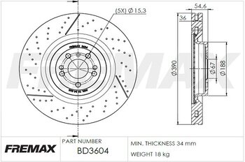 DISCO FREIO MERCEDES-BENZ M-CLASS (W166) ML 63 AMG 4-matic (166.074) EIXO DIANTEIRO 2011 2015 54,5