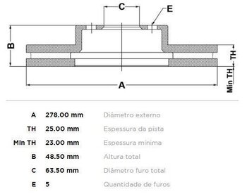 DISCO FREIO VOLVO S40 II (544) 1.8 16V EIXO DIANTEIRO 2004 2010 28x28x12