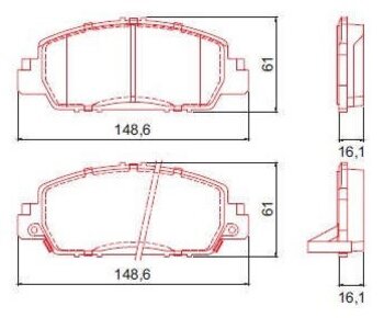 PASTILHA FREIO HONDA ACCORD IX Sedan (CR) 2.4 EX (CR2) 2013 2014 148,6X60,7X16,8