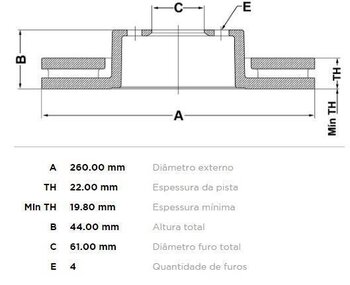 KIT 2 PÇs DISCO FREIO RENAULT CLIO II (BB_, CB_) 1.0 Privilege Hi-Flex (CB32, CB3B, CB3V, CB3W, BB3 2005 2012 44