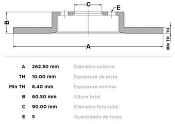 KIT 2 PCs DISCO FREIO MITSUBISHI OUTLANDER II (CW_W) 2.4 4WD EIXO TRASEIRO 2009 2011 60,5