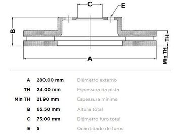 DISCO FREIO FIAT DUCATO Furgão (244_) 2.3 Cargo 7,5/9,0 MaxiCargo 10,0/12,0 Multi EIXO DIANTEIRO 2009 2017 66