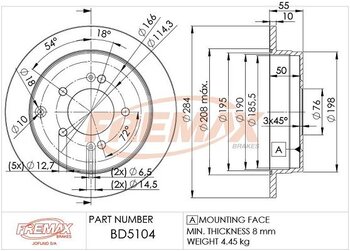 KIT 2 PÇs DISCO FREIO KIA OPTIMA (FSGDS6B) 2.0 16V EIXO TRASEIRO 2014 2015 55