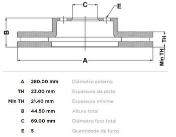 KIT 2 PÇs DISCO FREIO HYUNDAI ELANTRA V Sedan (MD, UD) 1.8 GLS EIXO DIANTEIRO 2011 2013 44,5