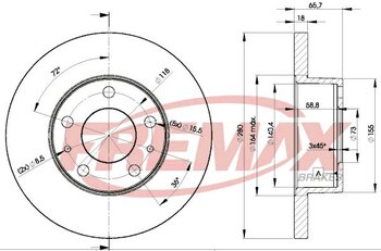 KIT 2 PCs DISCO FREIO FIAT DUCATO Furgão (230_) 2.5 D EIXO DIANTEIRO 1997 1999 65,5