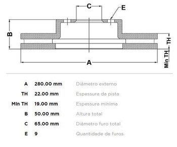 KIT 2 PÇs DISCO FREIO AUDI A3 Sportback (8PA) 2.0 TFSI EIXO DIANTEIRO 2008 2014 50