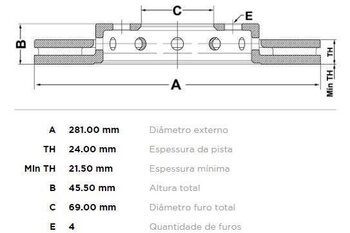 DISCO FREIO VOLVO S40 I (644) 2.0 T4 DIANT 2002 2003 29X29X12