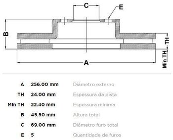 KIT 2 PÇs DISCO FREIO MITSUBISHI ECLIPSE II (D3_A) 2.0 i 16V Turbo 4WD (D33A) DIANT 1995 1999 26X26X12