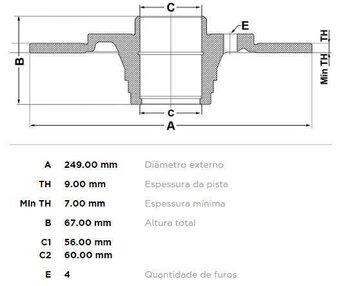 DISCO FREIO PEUGEOT 307 (3A/C) 1.6 BioFlex TRAS 2007 2009 26X26X12