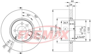 KIT 2 PCs DISCO FREIO RENAULT SCÉNIC II (JM0/1_) 2.0 (JM0S, JM2N) 2008 2009 44