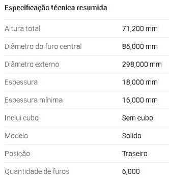 KIT 2 PÇs DISCO FREIO MERCEDES-BENZ SPRINTER 3,5-t Furgão (B907, B910) 315 CDI RWD (907.631, 907.633, 907.635, 907.637) EIXO TRASEIRO 2022 EM DIANTE 7