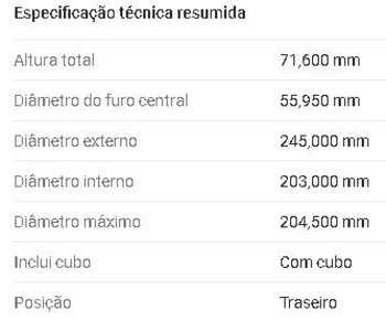 TAMBOR FREIO CITROËN C3 I (FC_, FN_) 1.6 16V 2003 2005 30x30x10