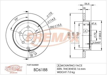 DISCO FREIO FORD USA EDGE (U387) 3.5 Limited EIXO TRASEIRO 2011 2014 56,8