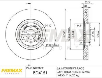 DISCO FREIO AUDI A6 C7 (4G2, 4GC) 3.0 TFSI quattro EIXO DIANTEIRO 2011 2014 52,5