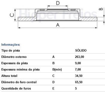 DISCO FREIO CHERY TIGGO 2 1.5 Act, Look, Flexfuel 2018 2022