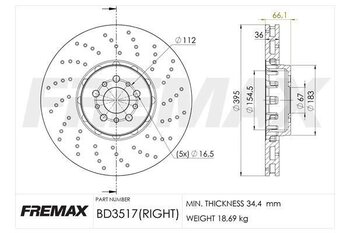 DISCO FREIO BMW X6 (G06, F96) M EIXO DIANTEIRO LADO DIREITO 2020 2021 66,1