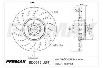 DISCO FREIO BMW X6 (G06, F96) M EIXO DIANTEIRO LADO ESQUERDO 2020 2021 66,1