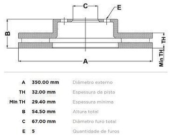 DISCO FREIO MERCEDES-BENZ GL-CLASS (X164) GL 500 4-matic (164.886) EIXO DIANTEIRO 2006 2012 55