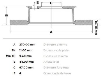 DISCO FREIO HYUNDAI ACCENT I (X-3) 1.0 i DIANT 2001 EM DIANTE 24x24x12