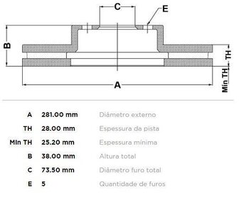 KIT 2 PÇs DISCO FREIO CHRYSLER 300 C (LX) 3.3 AWD DIANT 2000 2008 29X29X12