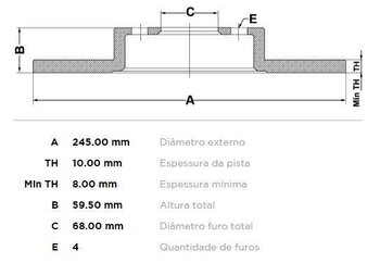 DISCO FREIO AUDI 100 (44, 44Q, C3) 2.0 E 16V TRAS 1993 1996 25X25X12