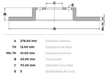 KIT 2 PÇs DISCO FREIO JEEP CHEROKEE (KK) 1.8 FLEX TRAS 2016 EM DIANTE 28x28x12