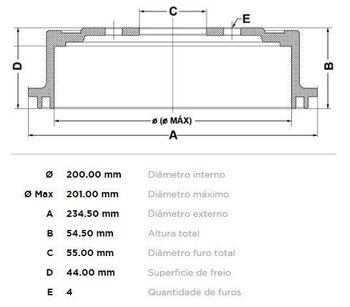 TAMBOR FREIO TOYOTA 4 RUNNER (KZN18_, VZN18_, RZN18_) 1.5 TRAS 2012 EM DIANTE 26x26x12